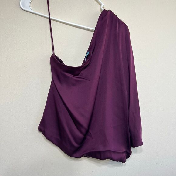 Alice + Olivia Purple One Shoulder Silk Blouse Small Women - Picture 6 of 7